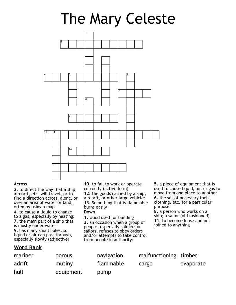 The Mary Celeste Crossword