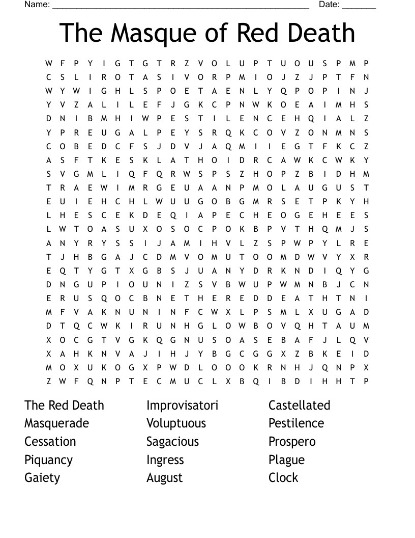 The Masque of Red Death Word Search