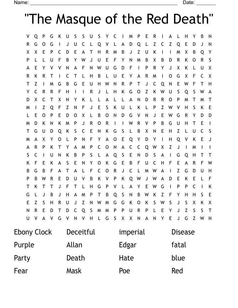 "The Masque of the Red Death" Word Search