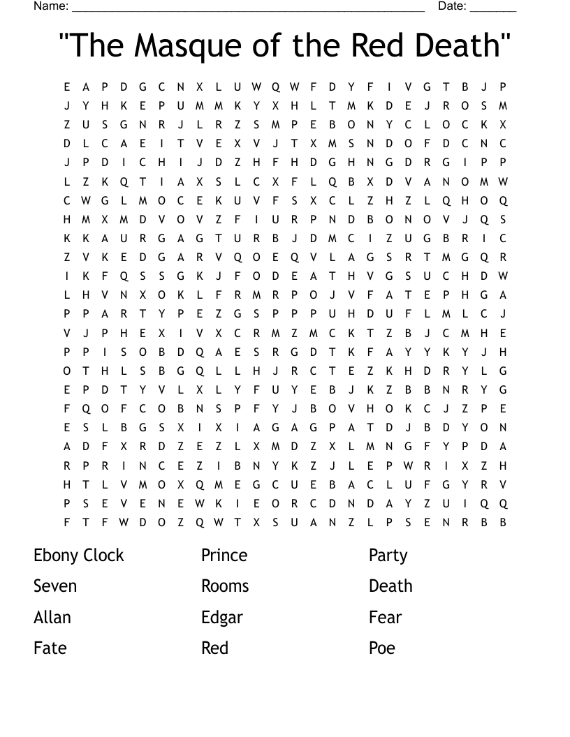 "The Masque of the Red Death" Word Search