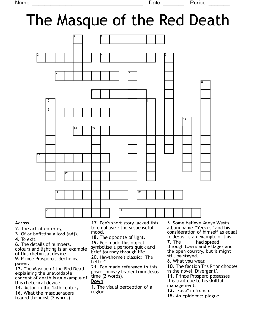 The Masque of the Red Death Crossword