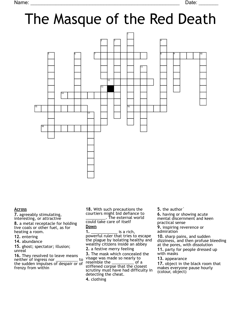 The Masque of the Red Death Crossword