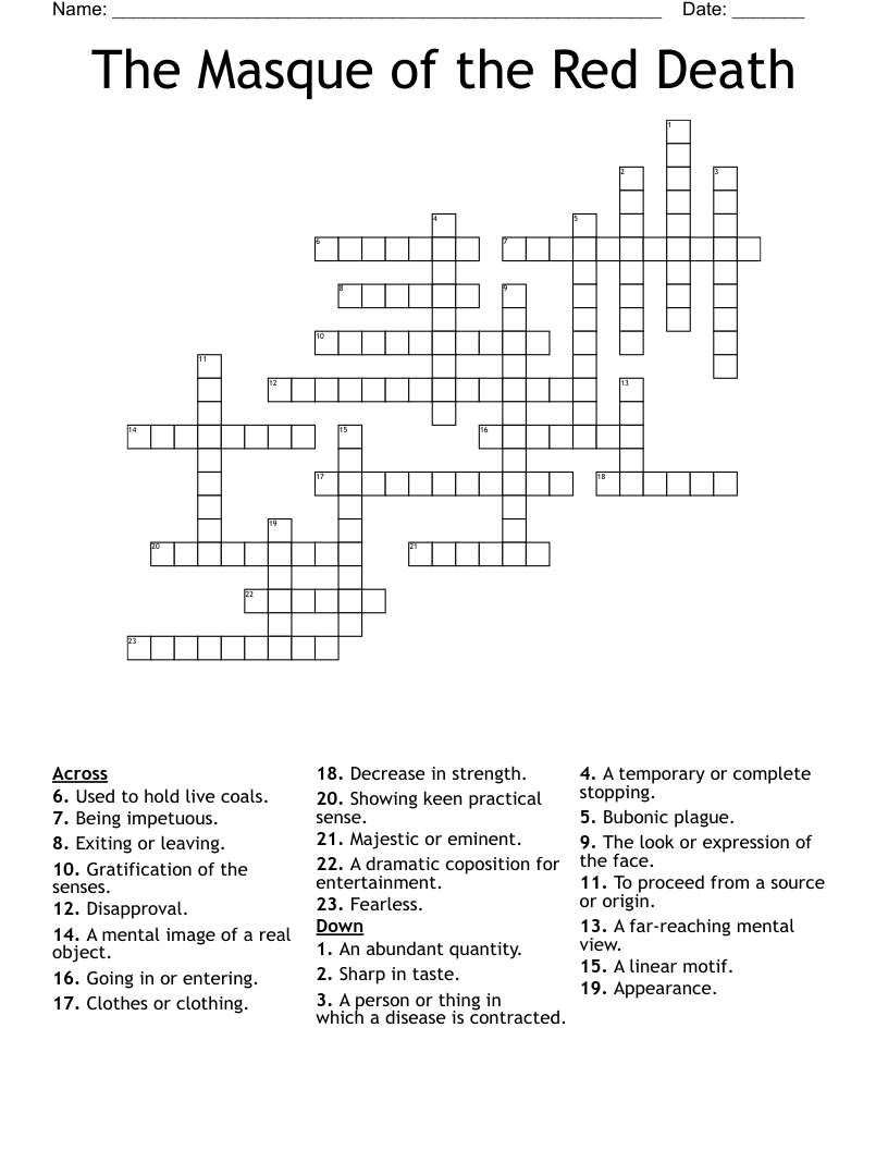 The Masque of the Red Death Crossword