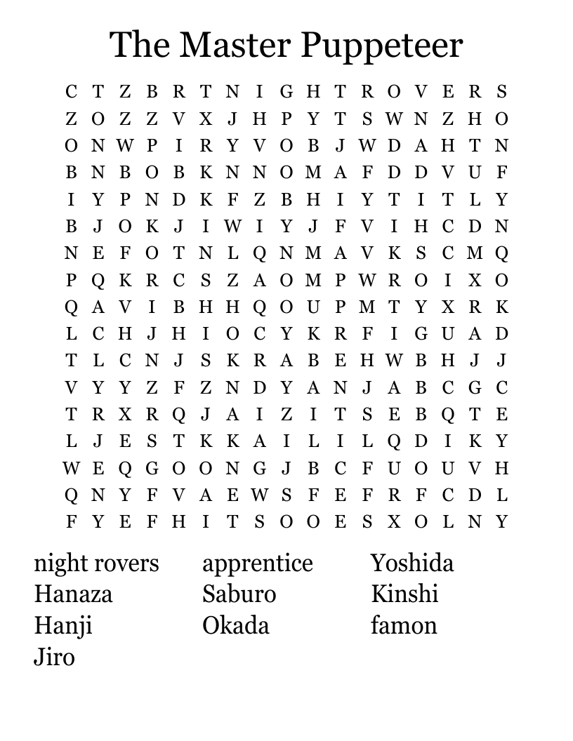 The Master Puppeteer Word Search