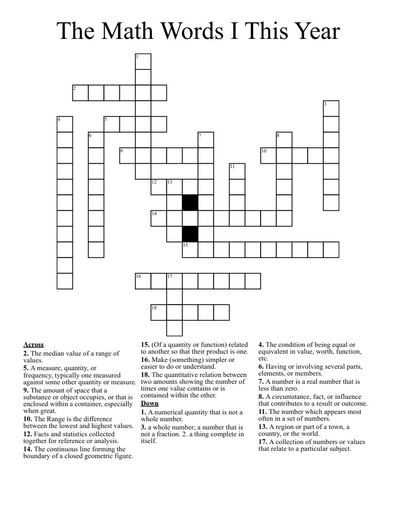 The Math Words I This Year Crossword
