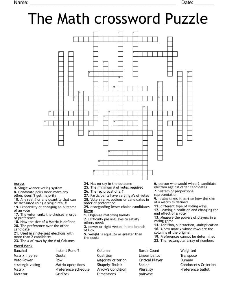 The Math crossword Puzzle
