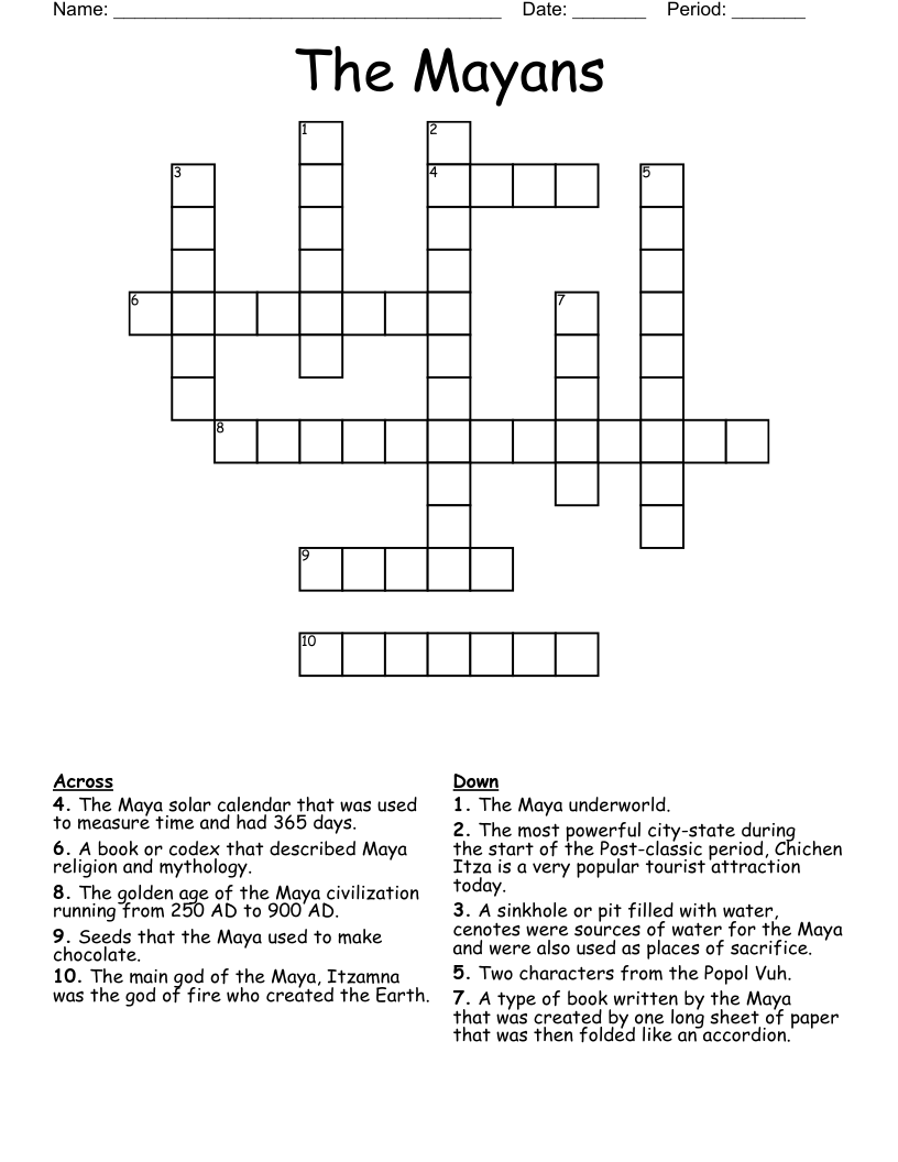 The Mayans Crossword