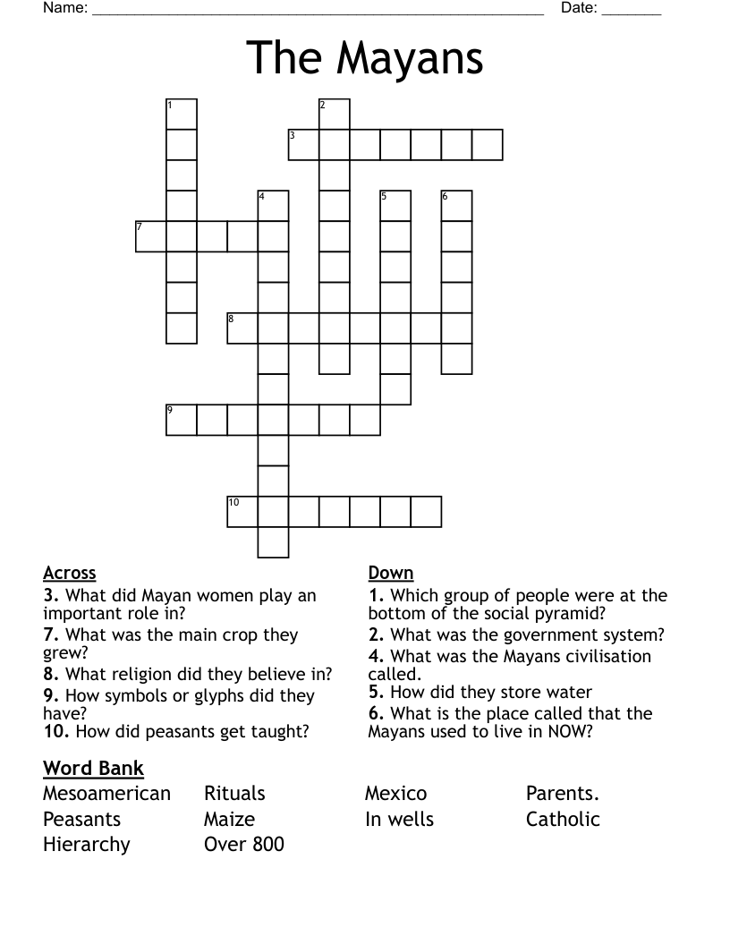 The Mayans Crossword