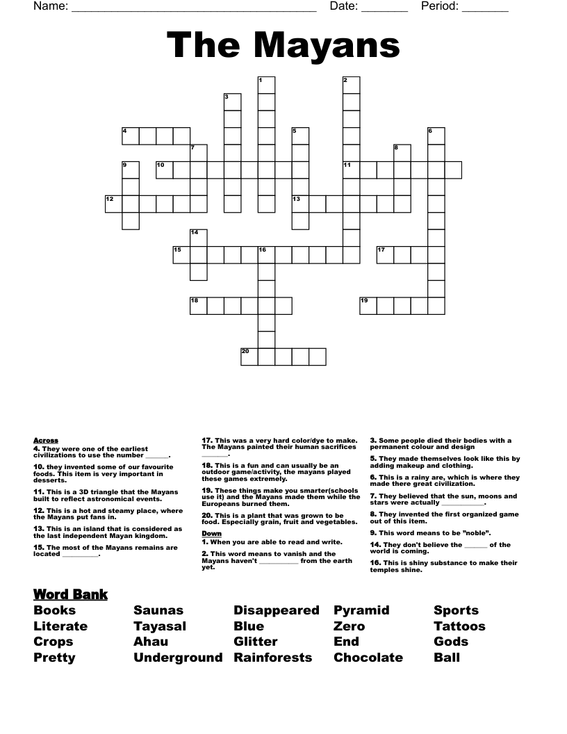 The Mayans Crossword