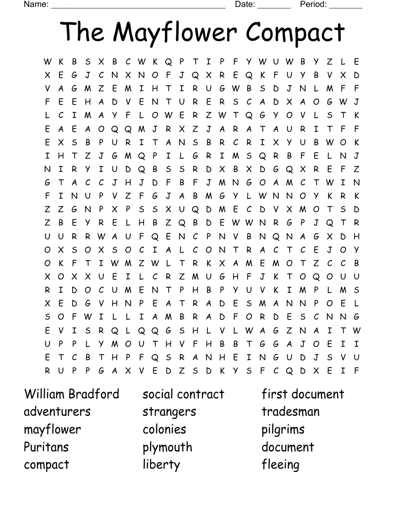 The Mayflower Compact Word Search