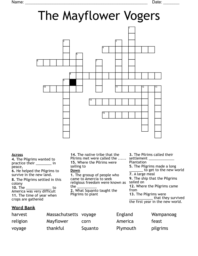The Mayflower Vogers Crossword