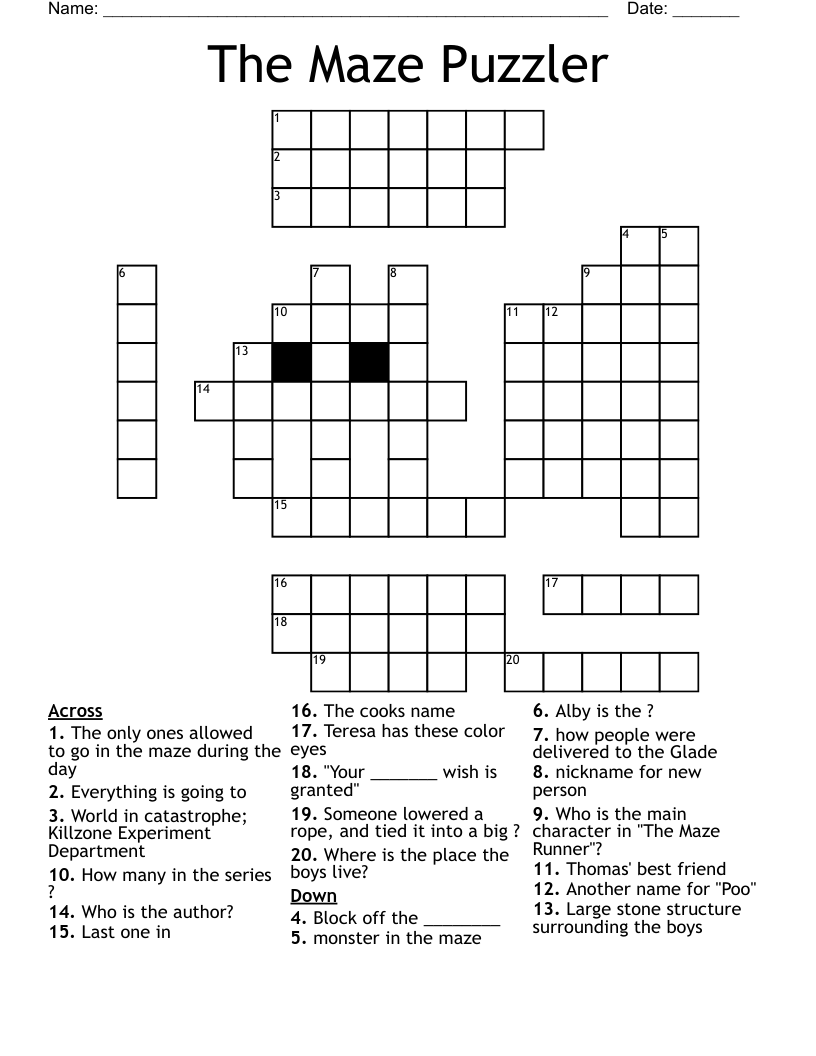 The Maze Puzzler Crossword