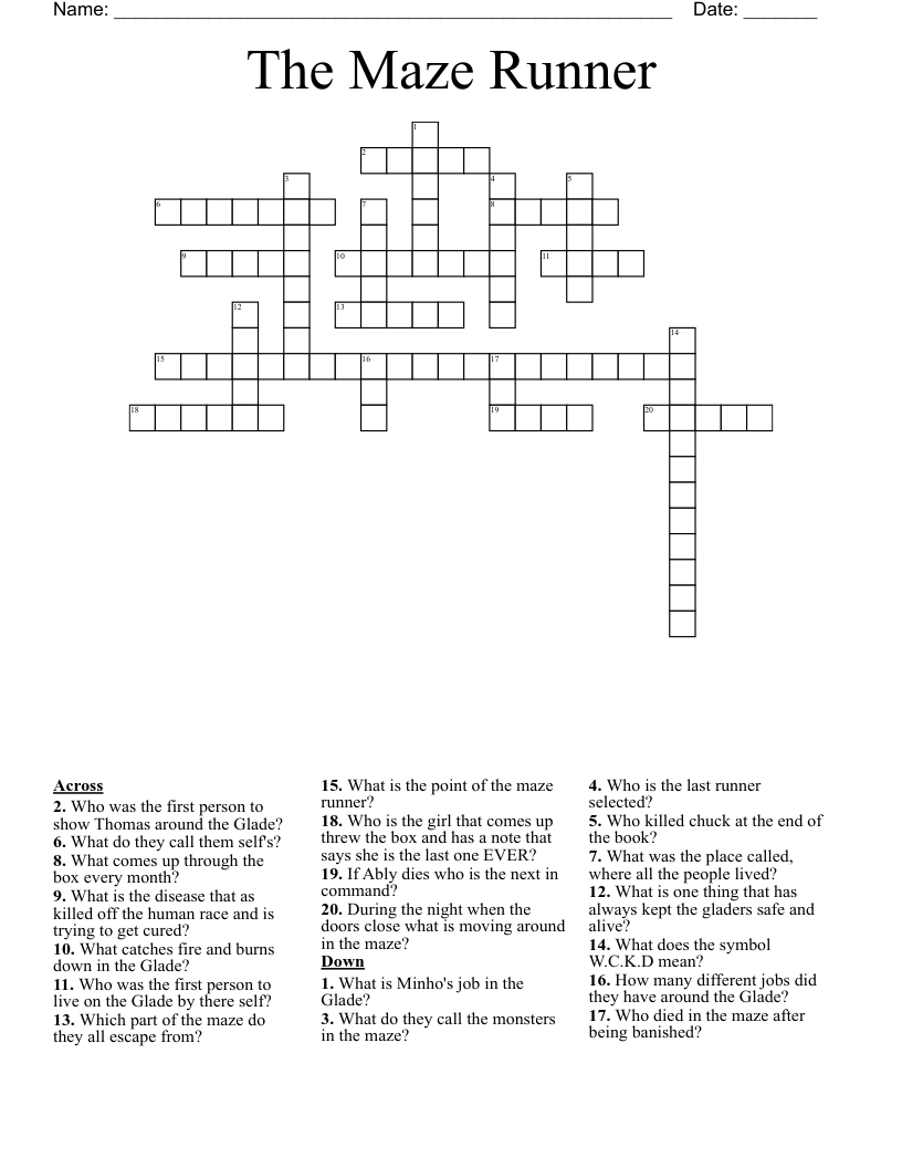 The Maze Runner Crossword