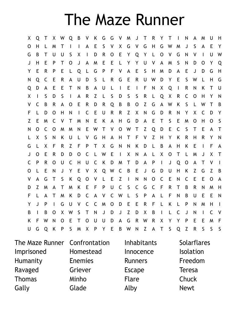 The Maze Runner Word Search
