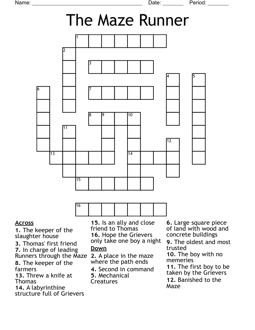 The Maze Runner Crossword