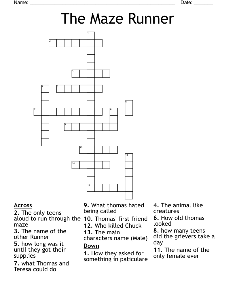 The Maze Runner Crossword