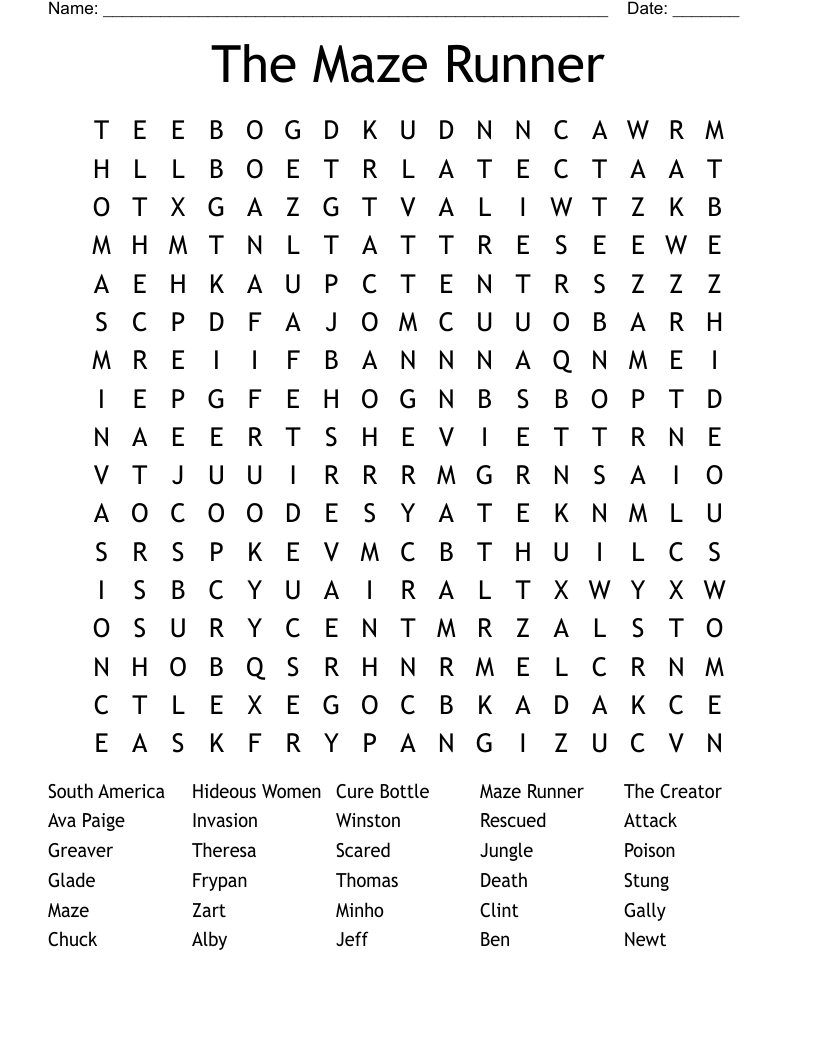 The Maze Runner Word Search