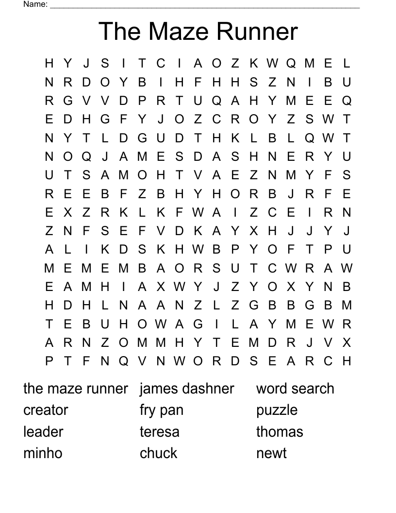 The Maze Runner Word Search