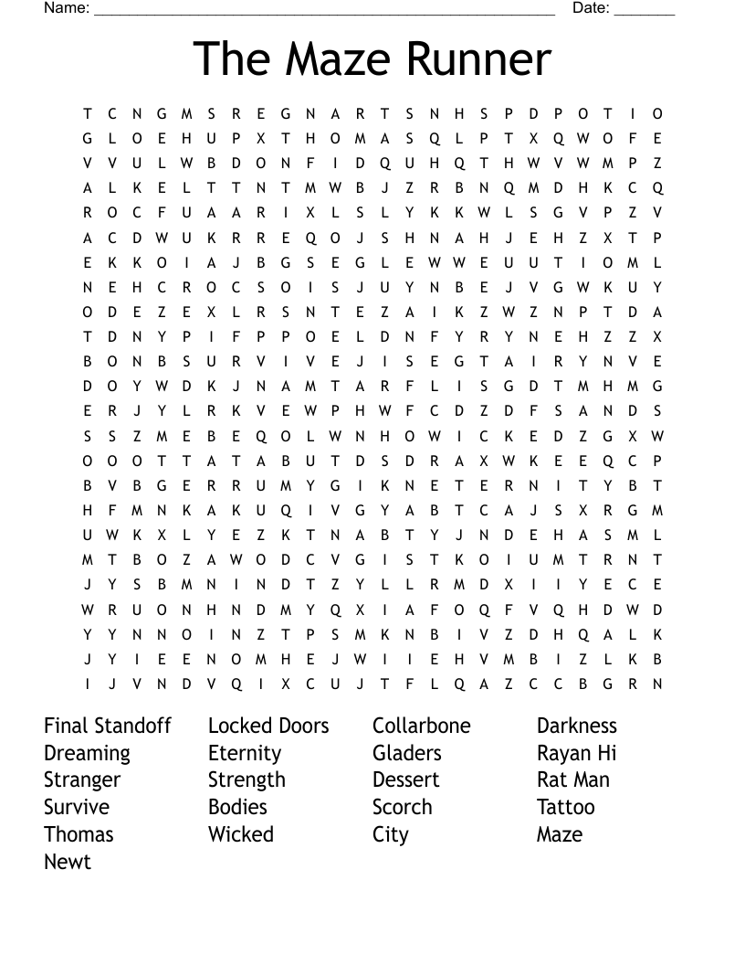 The Maze Runner Word Search
