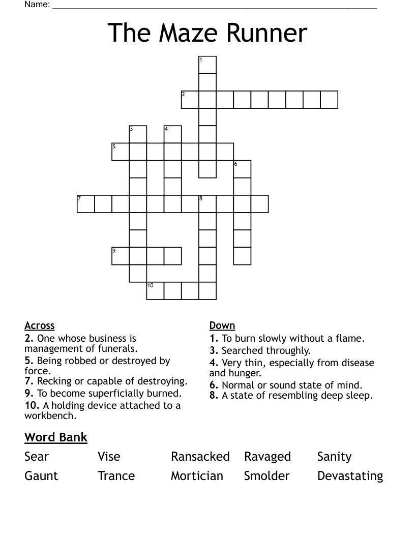 The Maze Runner Crossword