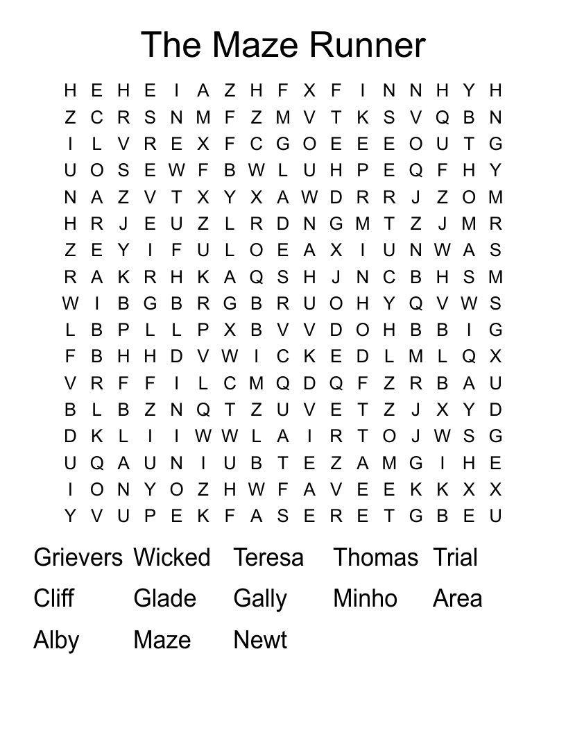 The Maze Runner Word Search