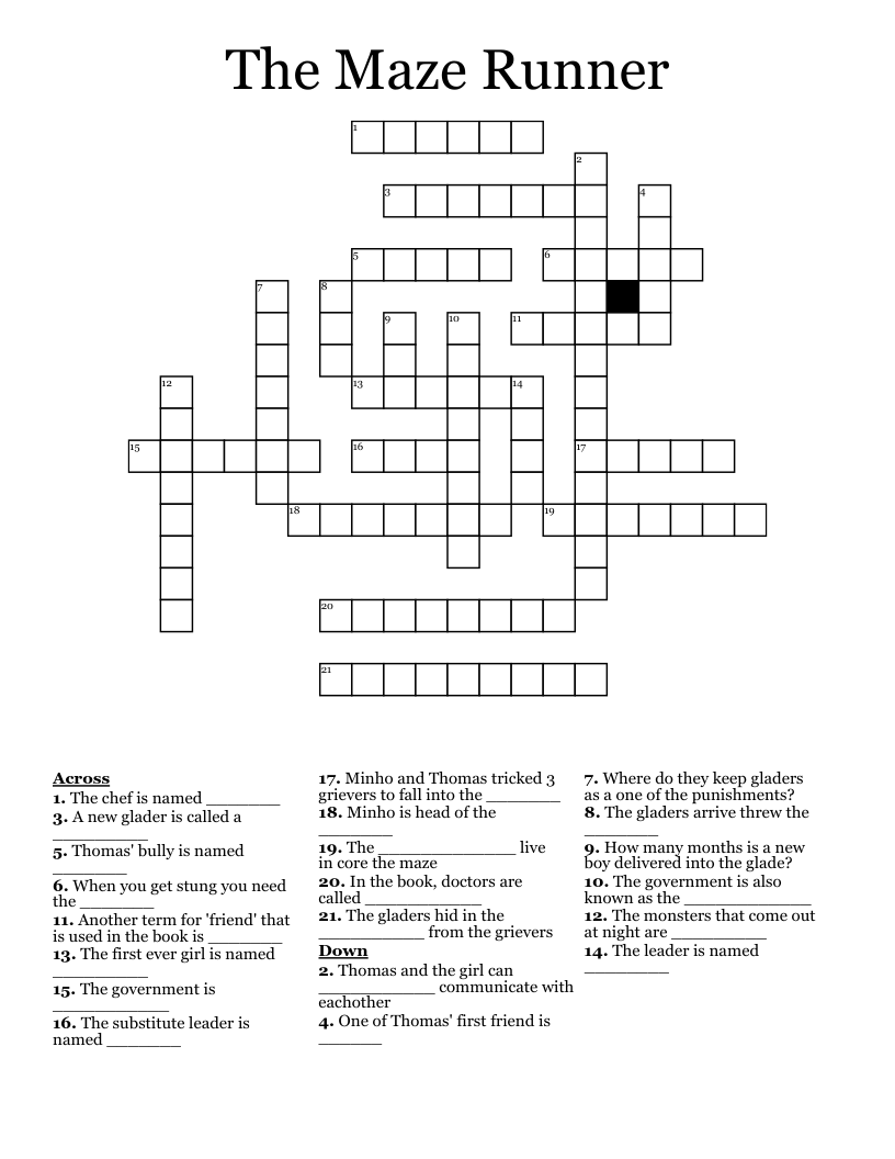 The Maze Runner Crossword