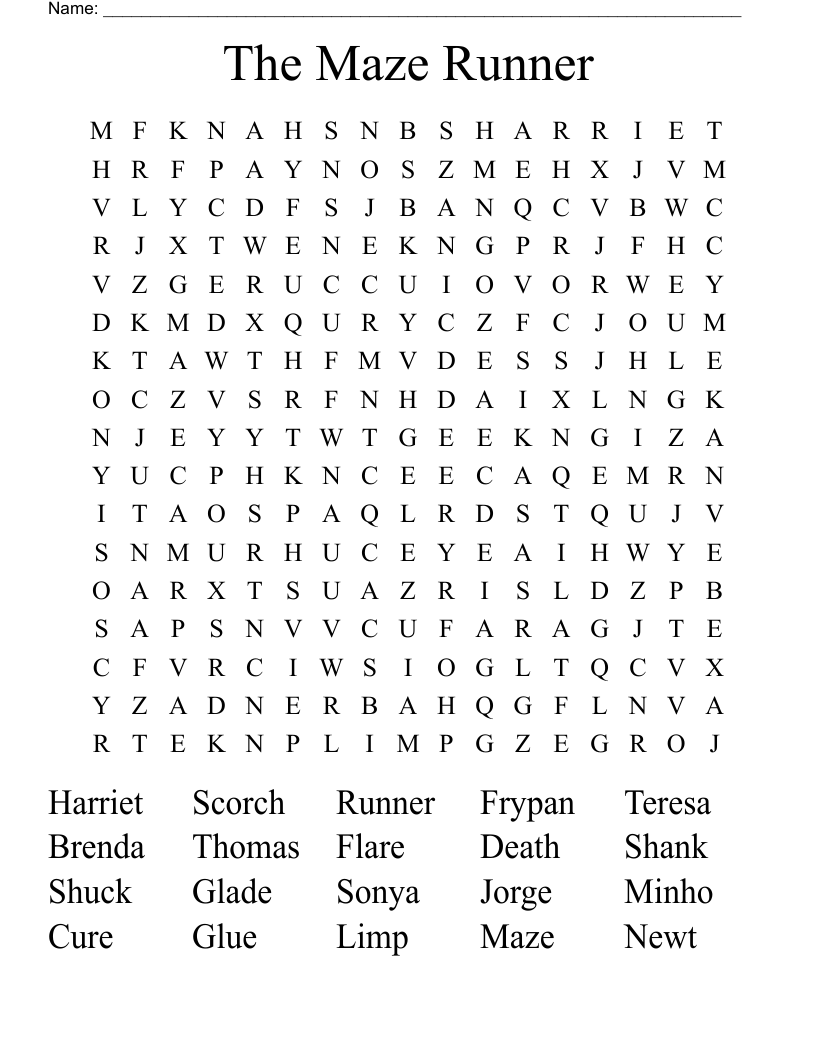 The Maze Runner Word Search