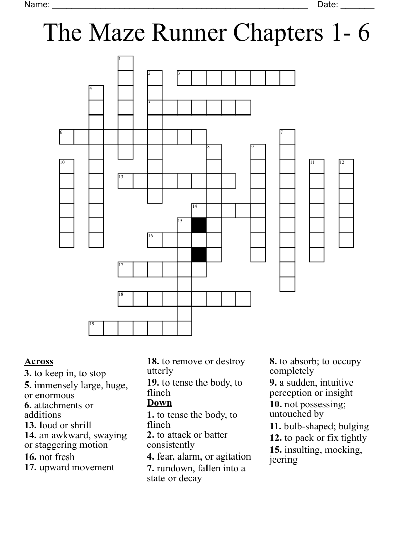 The Maze Runner Chapters 1- 6 Crossword