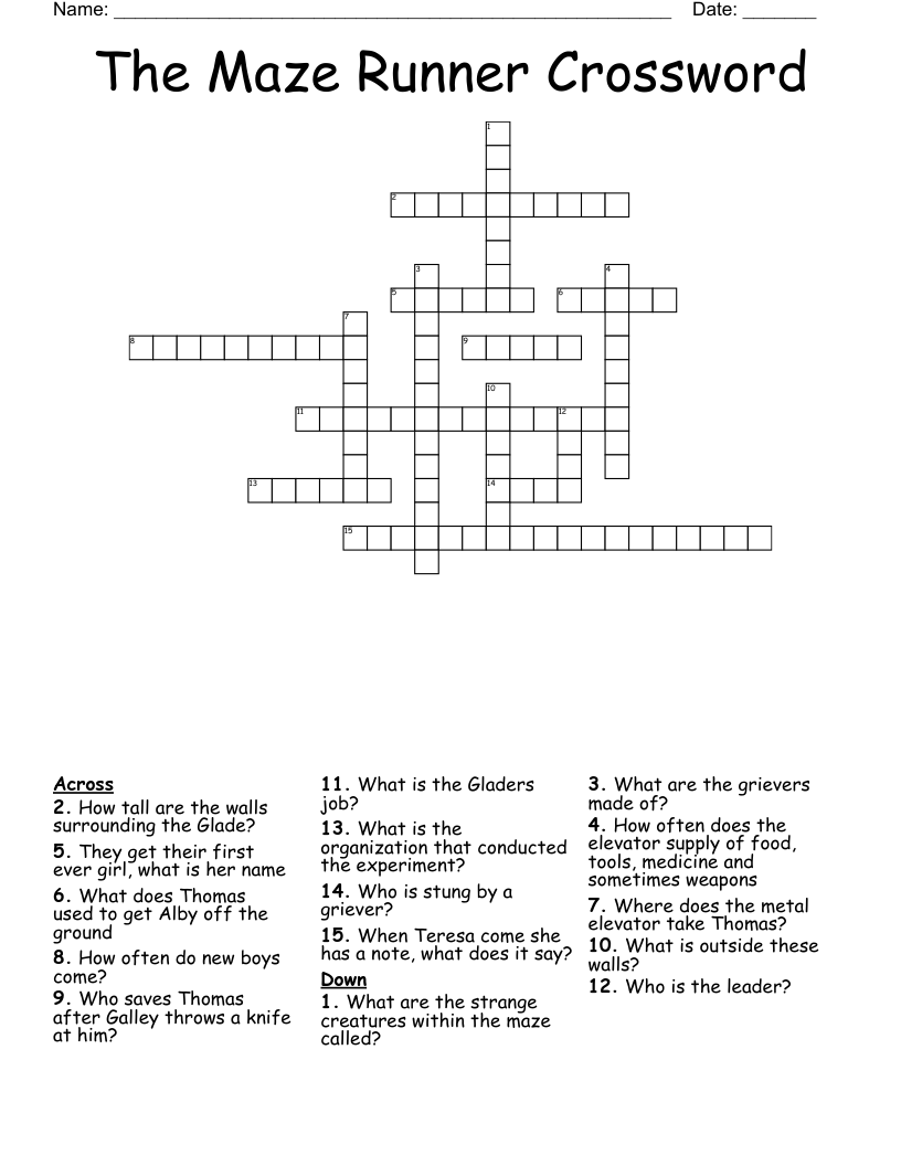 The Maze Runner Crossword
