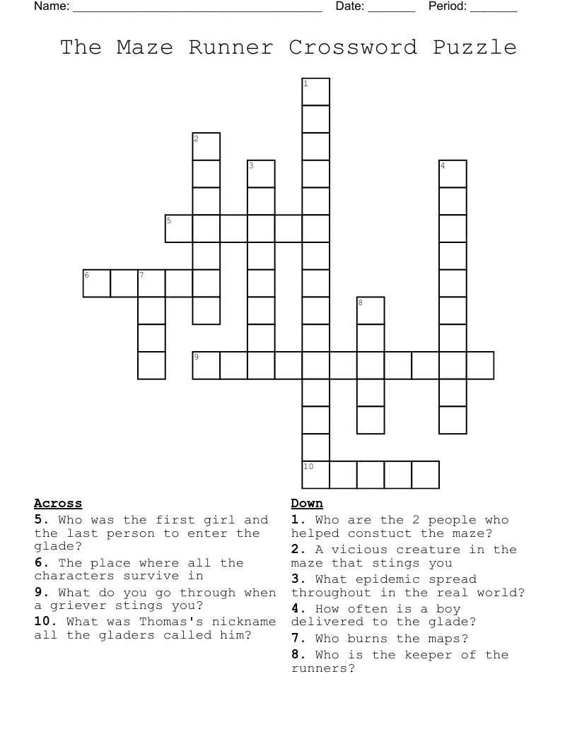 The Maze Runner Crossword Puzzle