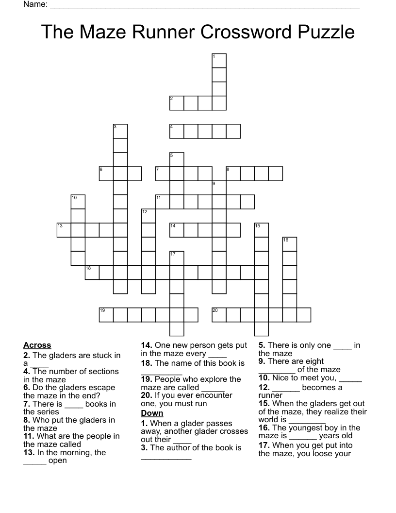 The Maze Runner Crossword Puzzle