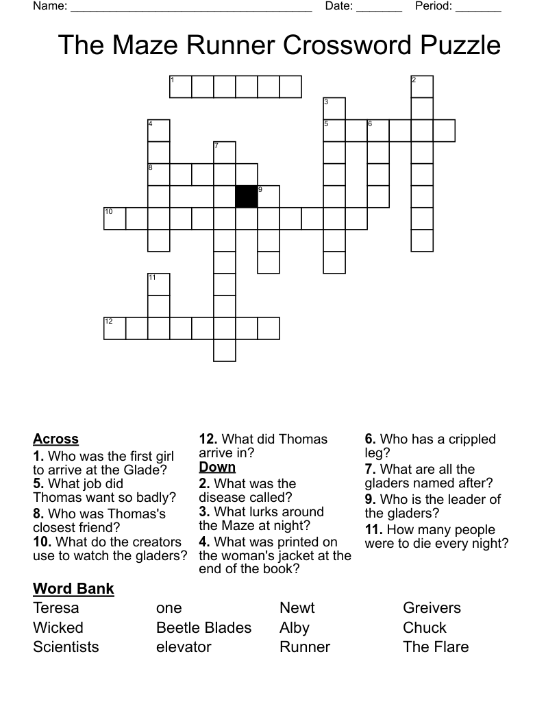 The Maze Runner Crossword Puzzle