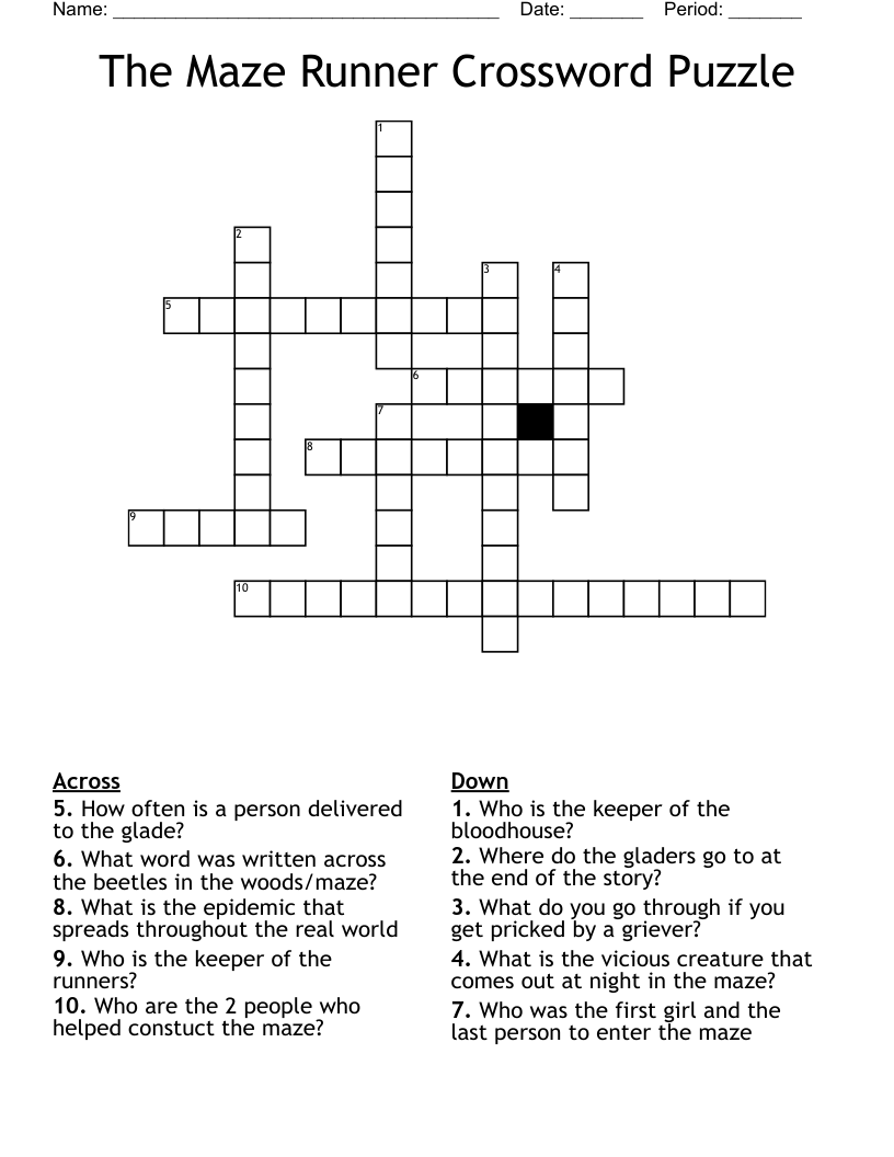 The Maze Runner Crossword Puzzle 