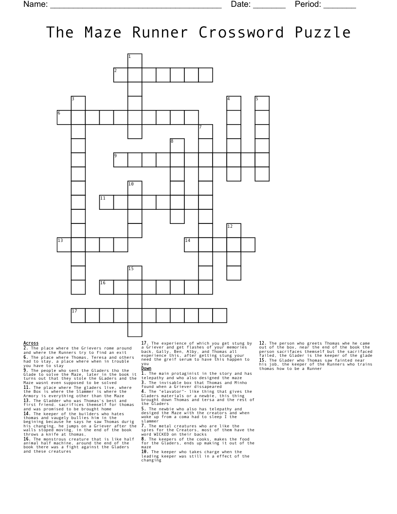 The Maze Runner Crossword Puzzle 