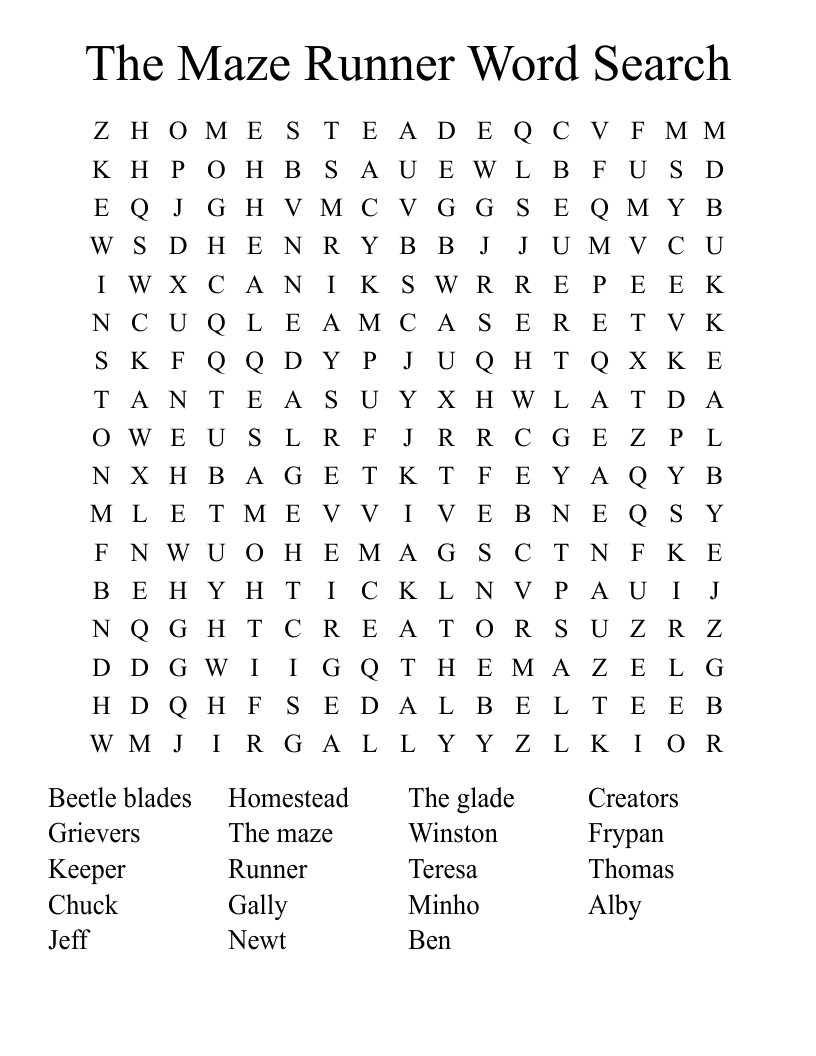 The Maze Runner Word Search