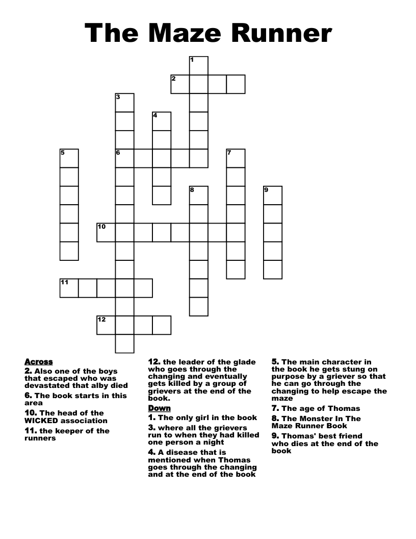 The Maze Runner  Crossword