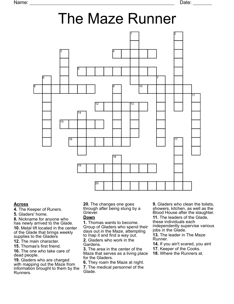 The Maze Runner  Crossword
