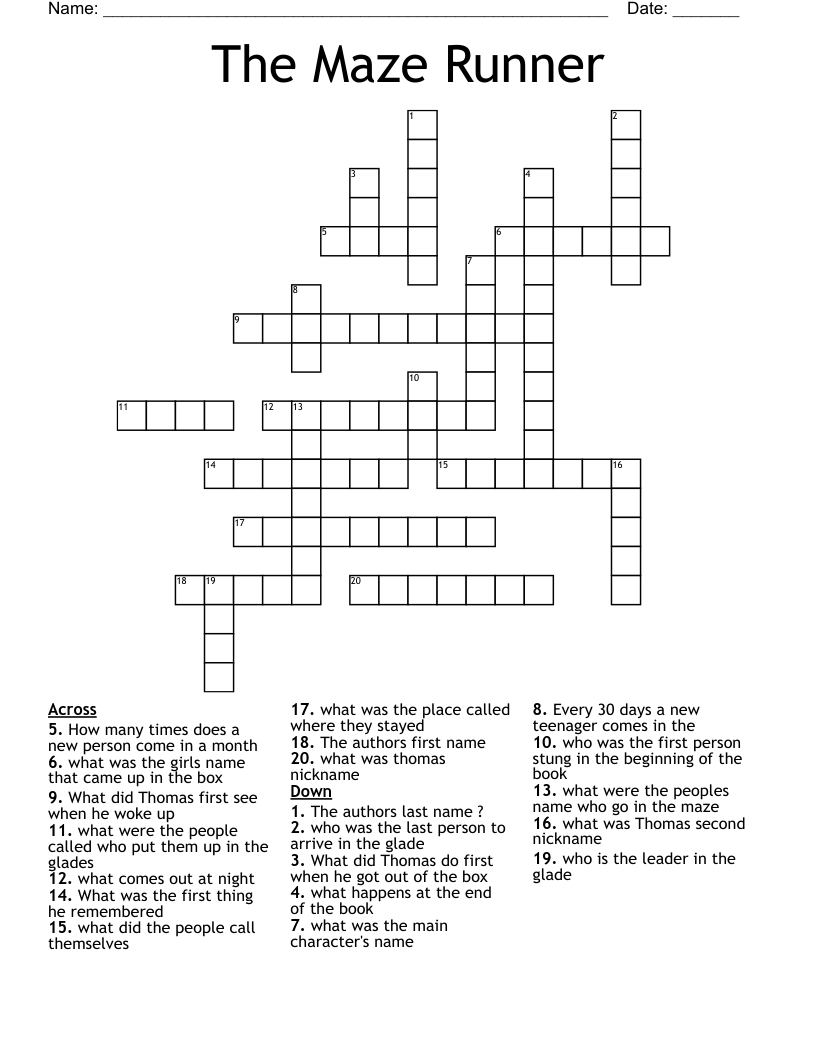 The Maze Runner  Crossword
