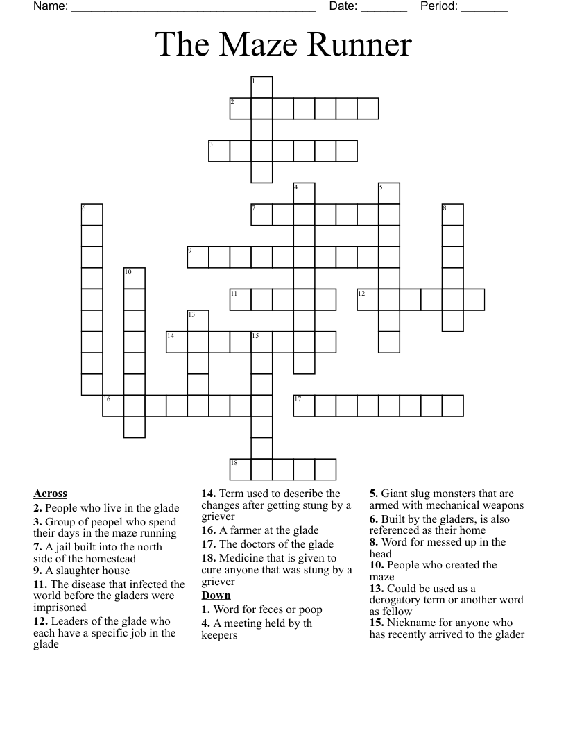 The Maze Runner  Crossword