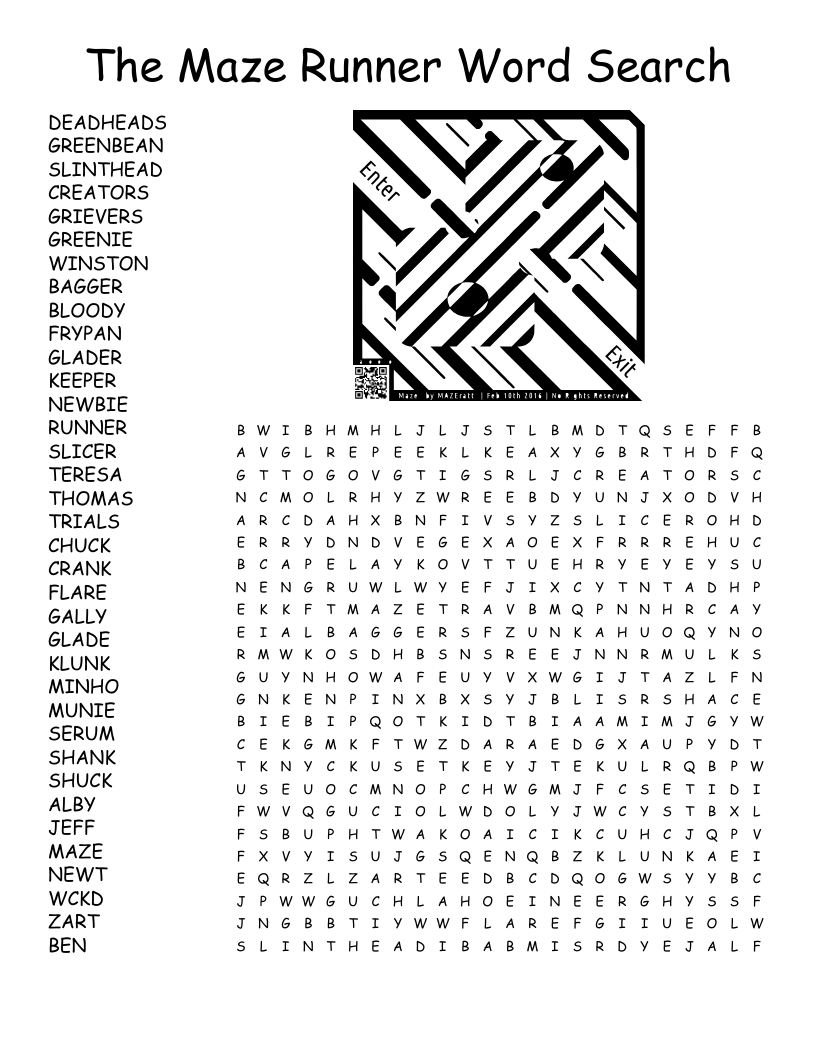 The Maze Runner Word Search