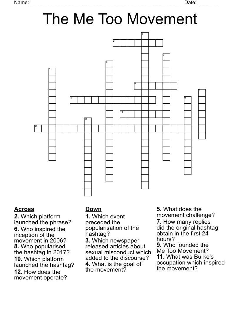 The Me Too Movement  Crossword
