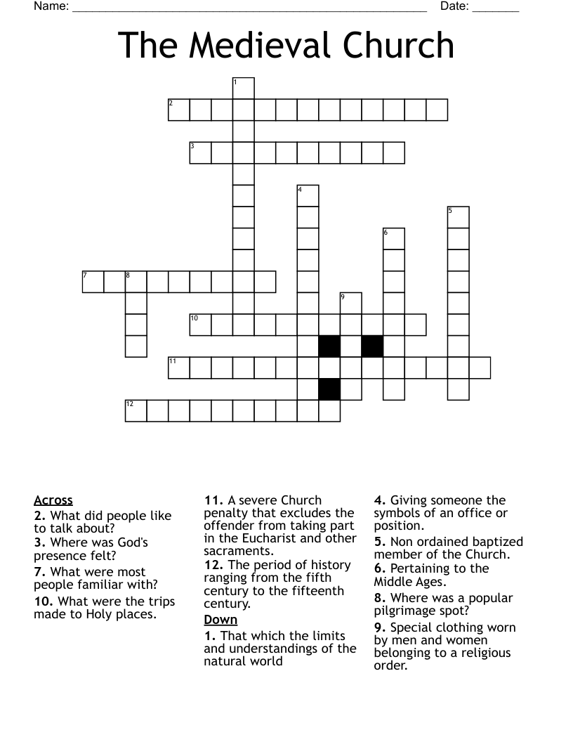 The Medieval Church Crossword