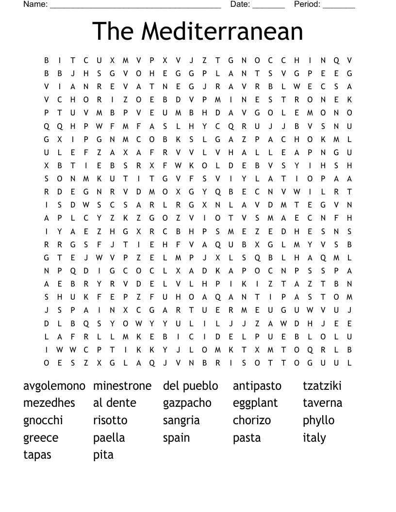 The Mediterranean  Word Search
