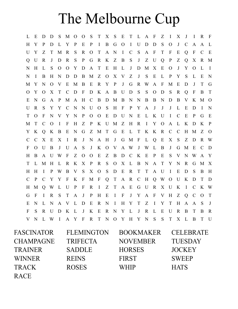 The Melbourne Cup Word Search