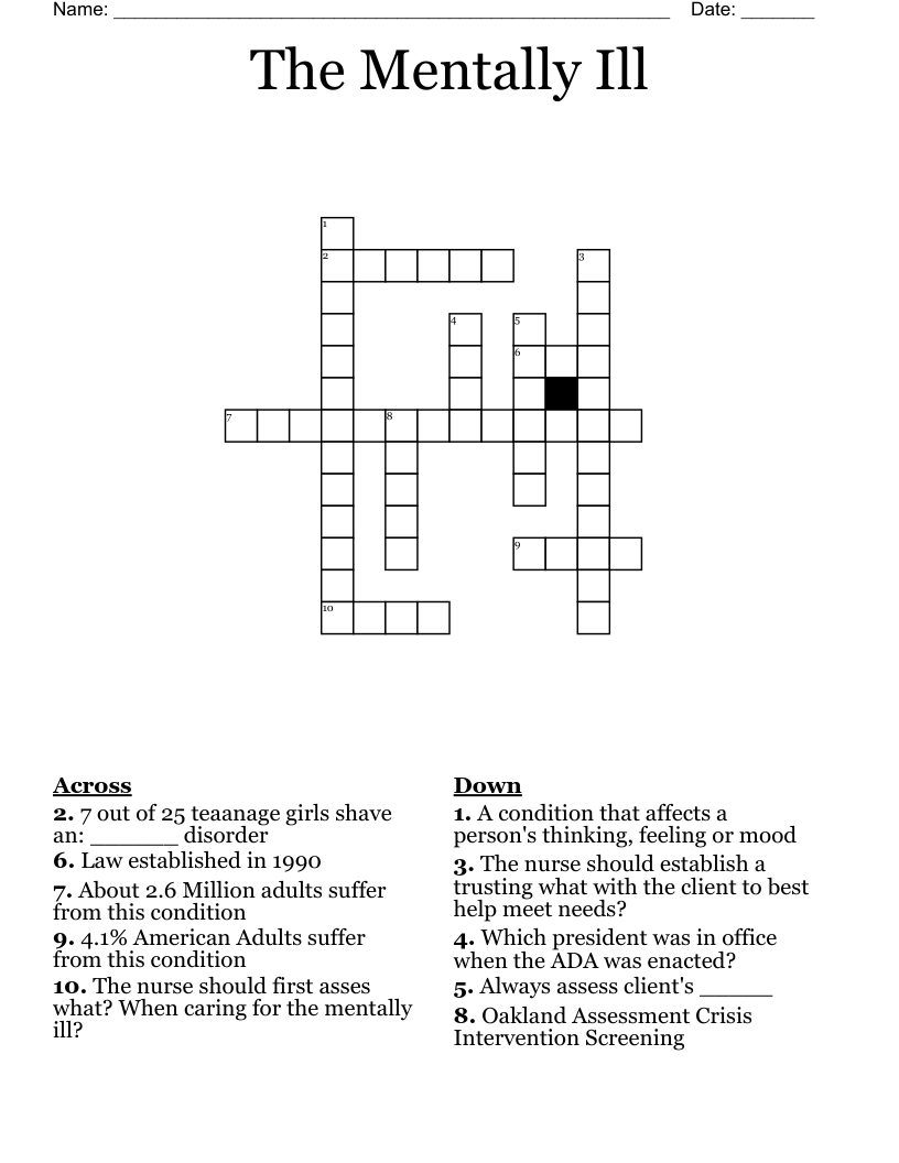 The Mentally Ill  Crossword