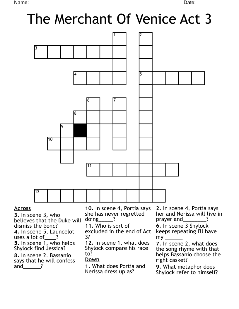 The Merchant Of Venice Act 3  Crossword