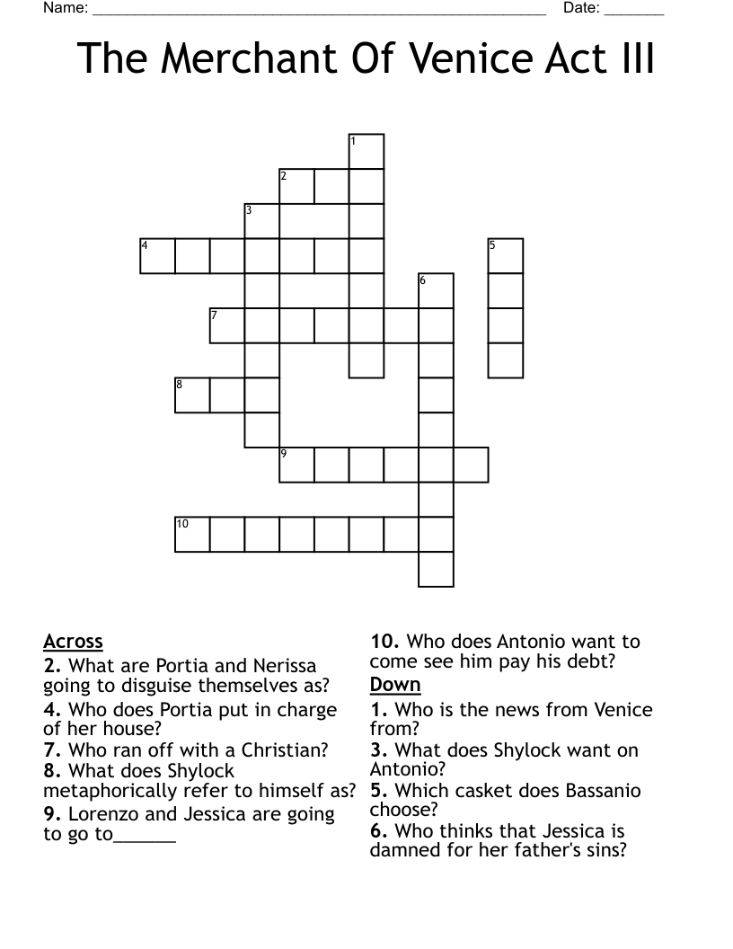 The Merchant Of Venice Act III Crossword