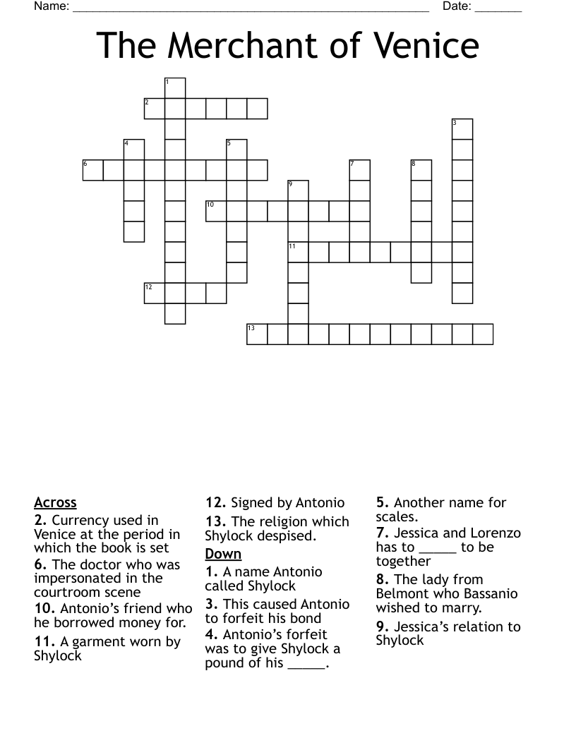 The Merchant of Venice Crossword