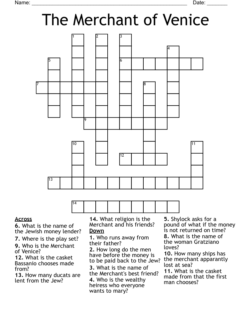 The Merchant of Venice Crossword