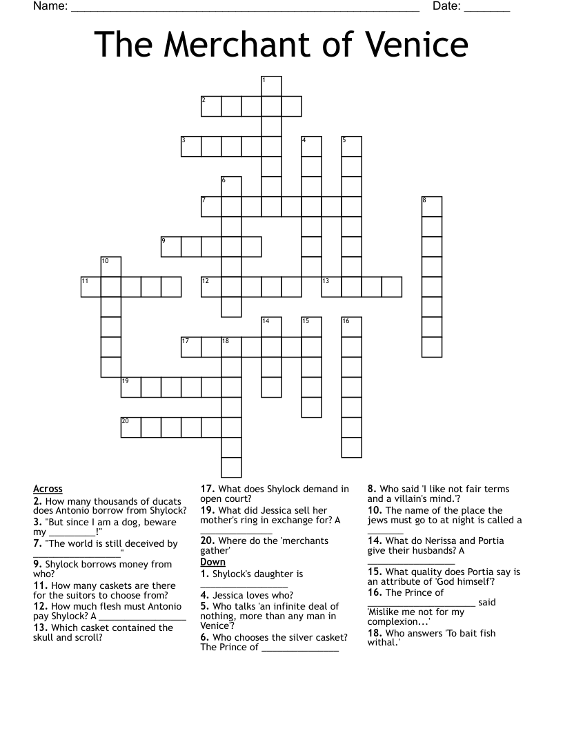 The Merchant of Venice Crossword
